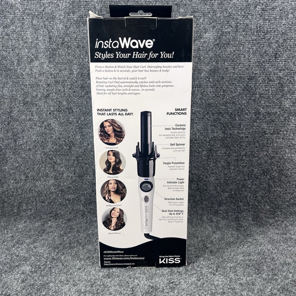 KISS Instawave Deluxe Automatic Curler Ceramic 1" Wand 2-Way Rotation New - Picture 3 of 6
